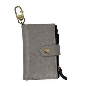 Betsey Johnson Gray Heart Wallet Keychain ID Holder Gold Hardware Cute Purse